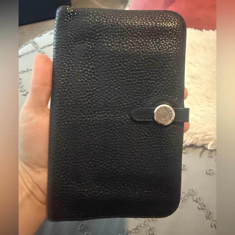 Hermes Dogon Duo Wallet Black In Togo Calfskin Leather Black